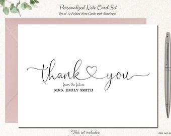 Future Mrs Bridal Shower Thank You Cards, Personalized Bridal Shower Thank You Notes, Bridal Shower Gift, Set of 10 THANK YOU HEART bridal