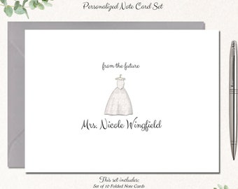 Bridal Shower Thank You Cards / From the Future Mrs. / Personalized Stationary Cards / Set of 10 Folded Note Cards /  WEDDING DRESS