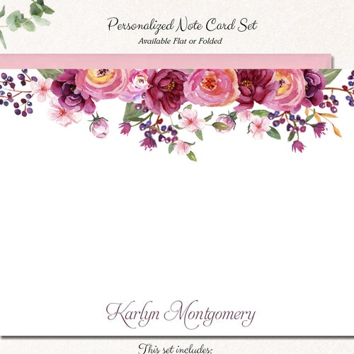 Personalized Floral Note Cards Set Personalized Stationery Etsy