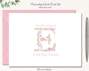 Baby Shower Thank You Cards Girl, Baby Thank You Notes, Personalized Baby Stationery / Stationary, Flower Flowers, Baby Girl, FLORAL NURSERY