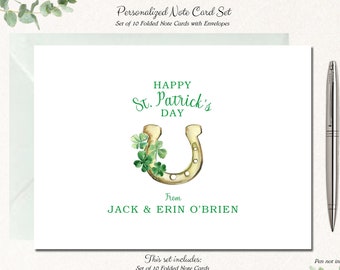 St. Patrick's Day Cards, St Patricks Blank Greeting Cards with Envelopes, Set of 10, Personalized Saint Patricks Irish Card, LUCKY HORSESHOE