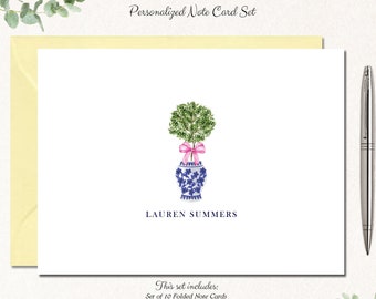 Topiary Ginger Jar Personalized Note Cards | Ginger Jar Personalized Stationery | Stationary Thank You Notecards | GINGER JAR TOPIARY center