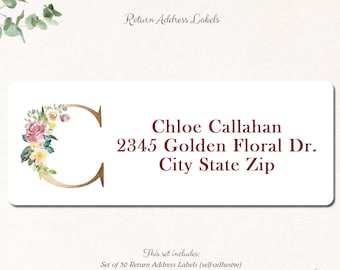 Monogram Watercolor Floral Wreath Personalized Address Labels Stickers