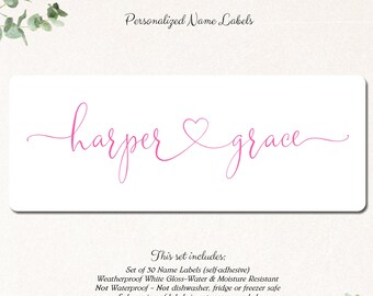 Personalized School Supply Labels for Girls, Name Stickers, Personalized Name Labels, School Supplies Stickers, Back to School, HEART NAME