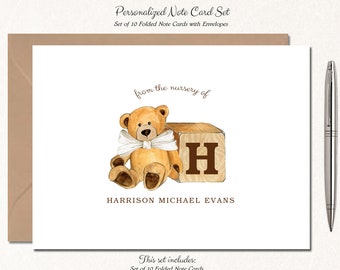 Teddy Bear Baby Shower Thank You Cards, Baby Shower Thank You Notes, Baby Gift, Baby Stationery Stationary, Neutral Baby TEDDY BEAR MONOGRAM