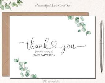 Greenery Baby Shower Thank You Cards | Baby Shower Thank You Notes | Baby Boy | Baby Girl | Baby Shower Gift | THANK YOU HEART eucalyptus