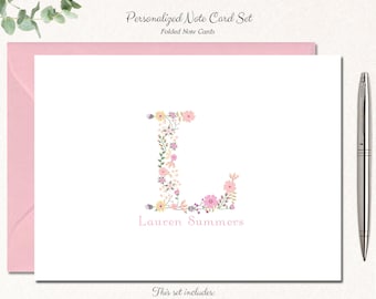 Monogram Gifts | Note Cards with Envelopes | Personalized Stationary | Custom Stationary | Stationery Set | PINK FLORAL MONOGRAM