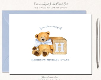 Teddy Bear Baby Shower Boy Thank You Cards, Boy Baby Shower Thank You Notes, Teddy Bear Baby Gift, Baby Stationery, TEDDY BEAR MONOGRAM Blue