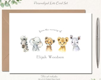 Safari Baby Shower Thank You Cards, Jungle Baby Shower Thank You Cards, Baby Note Cards, Baby Shower Thank You Notes, Baby Stationary SAFARI