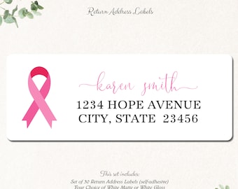 Breast Cancer Awareness Address Label Personalized Return Address Cancer Ribbon Address Cancer Support Pink Return Labels Breast Cancer
