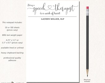 SLP Gifts, Speech Therapist Gift, Speech Therapist Notepad, Personalized Speech Therapist Gifts, SPEECH THERAPIST heart