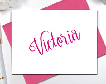 Personalized Note Cards Set with Envelopes, Set of 10 Folded Notecards, Script Stationery, Gift for Her, BIG NAME