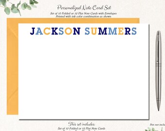 writing paper for letters Personalized Flat Note Cards for Boys, Kids Stationery, Thank You Cards Personalized Children's Stationary Penpal Notecards BLUE YELLOW FLAT
