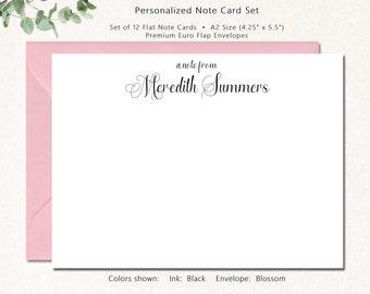 Personalized Note Cards & Envelopes, Set of 12 Flat Custom Stationery Notecards for Her, Script Personalized Cards, ENCHANTED SIGNATURE FLAT