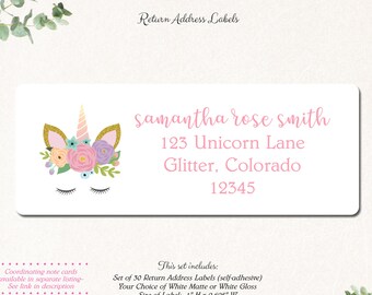 Unicorn Return Address Labels, Personalized Stickers, Unicorn Gift, Custom Labels, Custom Stickers, Unicorn Birthday UNICORN