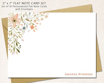 Personalized Stationery Note Card Set with Envelopes, Set of 10 Flat 5" x 7" (A7 Size) Boxed Notecards for Women, SEDONA BLOOMS CORNER