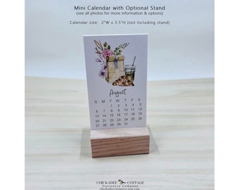 2024 Mini Coffee Calendar with Optional Wood or Metal Stand, 2"W x 3.5"L (Business Card Size), Small Coffee Desk Calendar, COFFEE