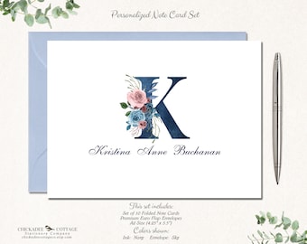 Monogram Gifts | Note Cards with Envelopes | Personalized Monogrammed Stationary | Custom Stationary | Stationery Set | BLUE FLORAL