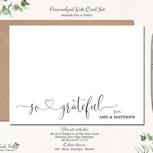 Personalized Thank You Cards, Set of 12 Flat or 10 Folded Cards, Bridal ...