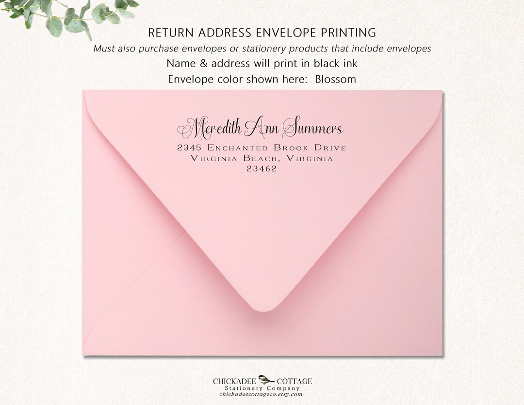 Personalized Envelopes, Return Address Printing Addon, Must Also Purchase Envelopes or Products
