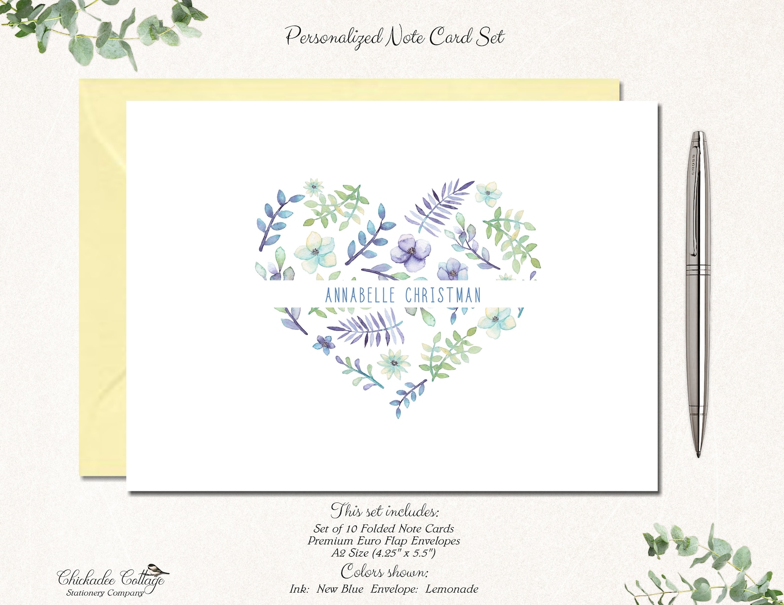 Personalized Floral Heart Note Cards | Heart Gift | Stationery With ...