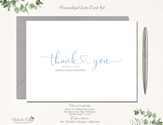 Baby Shower Thank You Cards Boy, Baby Thank You Notes, Personalized Baby Stationery / Stationary, Baby Boy, Baby Girl, BABY HEART TY