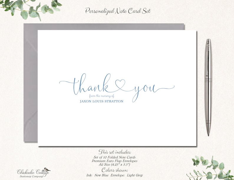 Baby Shower Thank You Cards Boy, Baby Thank You Notes, Personalized Baby Stationery / Stationary, Baby Boy, Baby Girl, BABY HEART TY image 1