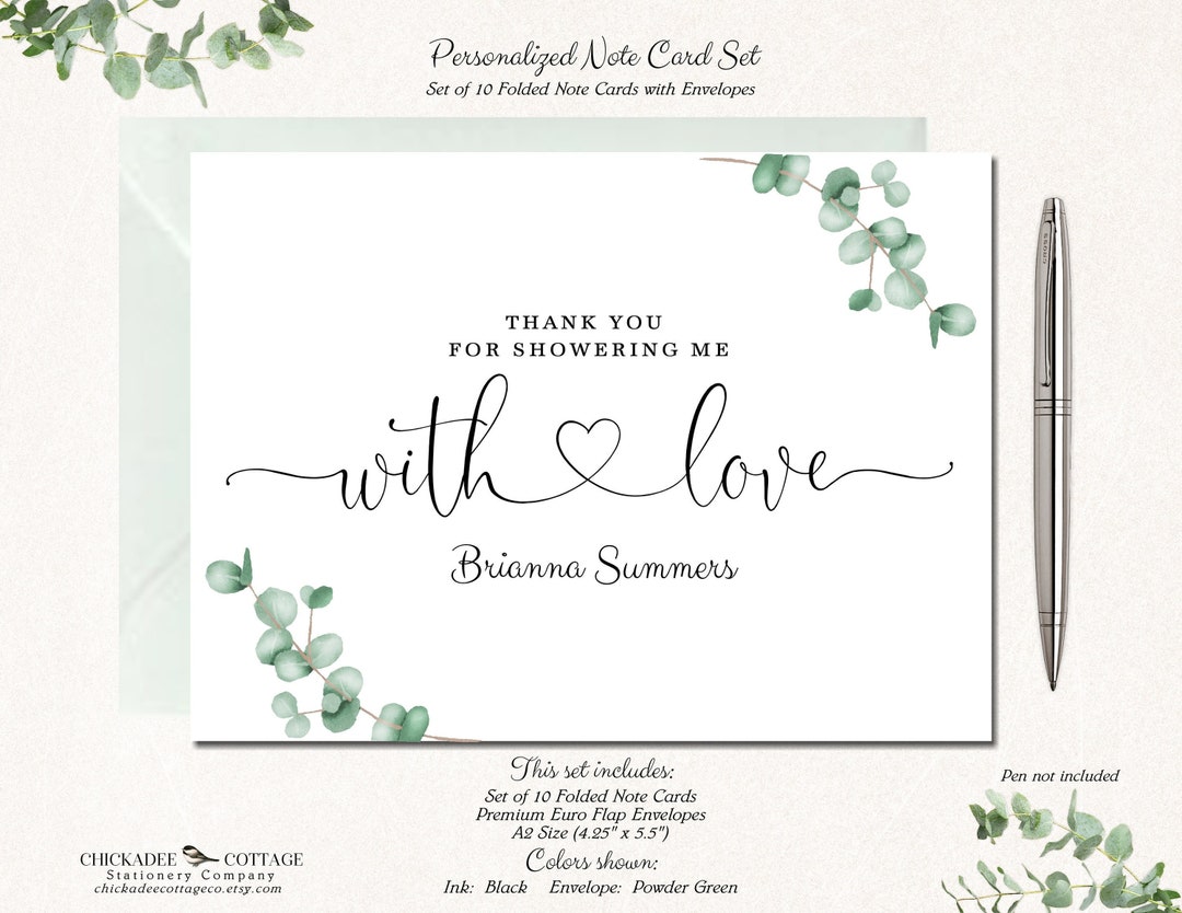 Bridal Shower Thank You Cards Set of 10 Thank You Notes Wedding