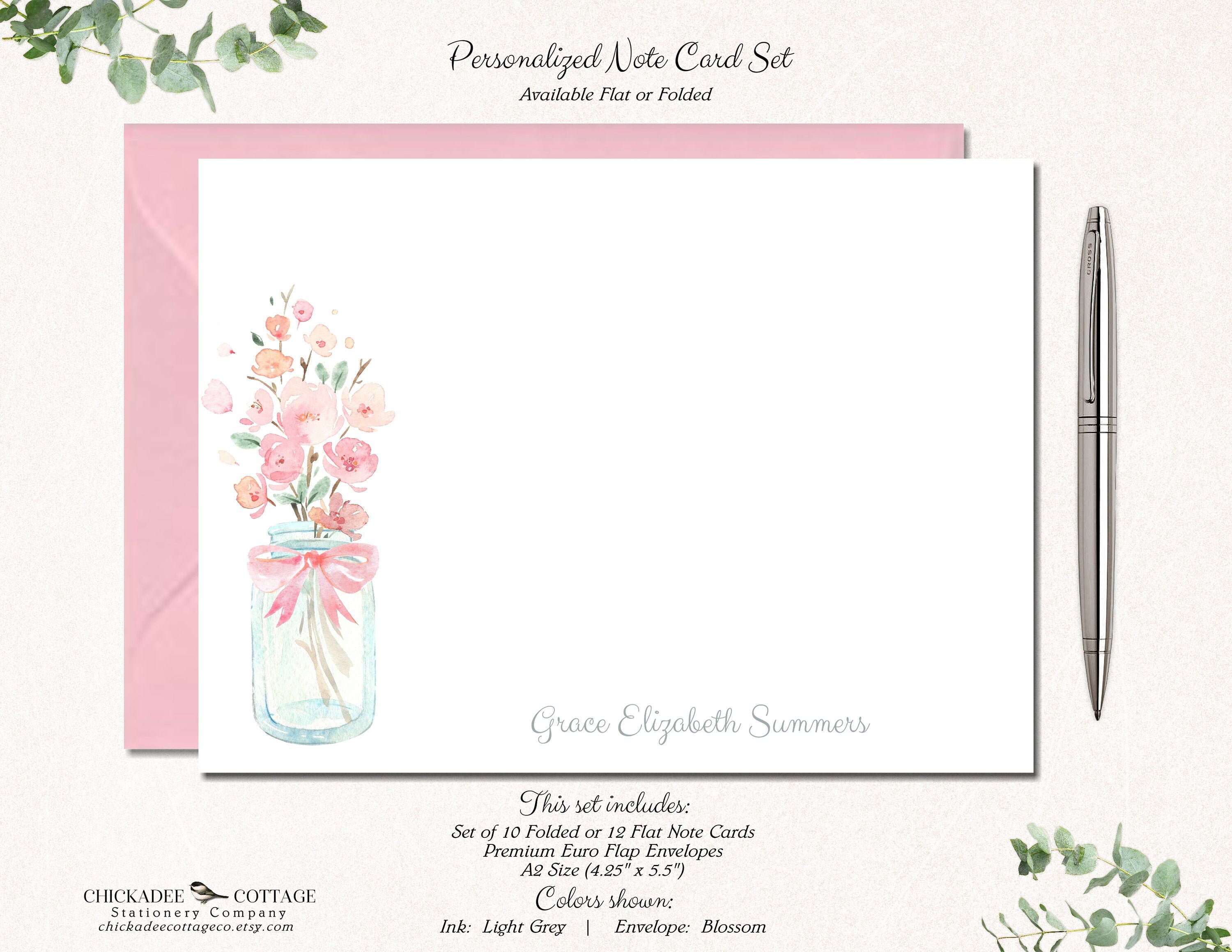 Personalized Note Cards With Mason Jar, Floral Note Cards With ...