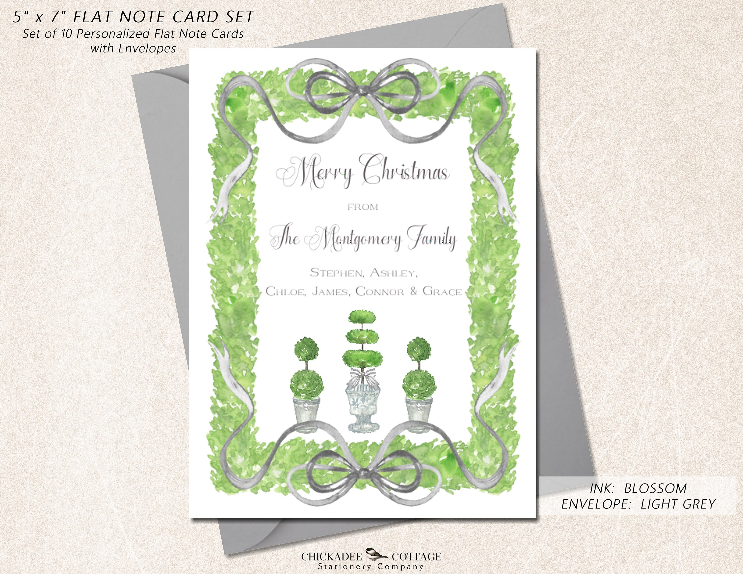 Personalized Christmas Cards Set, Set of 10 Flat 5" X 7" Boxed ...