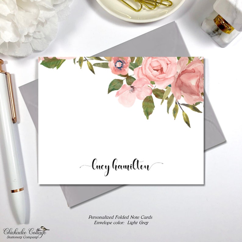 Flower Note Cards Personalized Note Cards With Envelopes Etsy