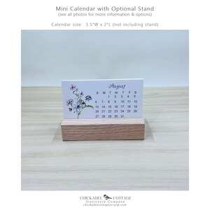 2026 or 2027 Mini Calendar with Optional Wood or Metal Stand, 3.5"W x 2"L (Business Card Size) Small Floral Desk Calendar, WILDFLOWERS image 2