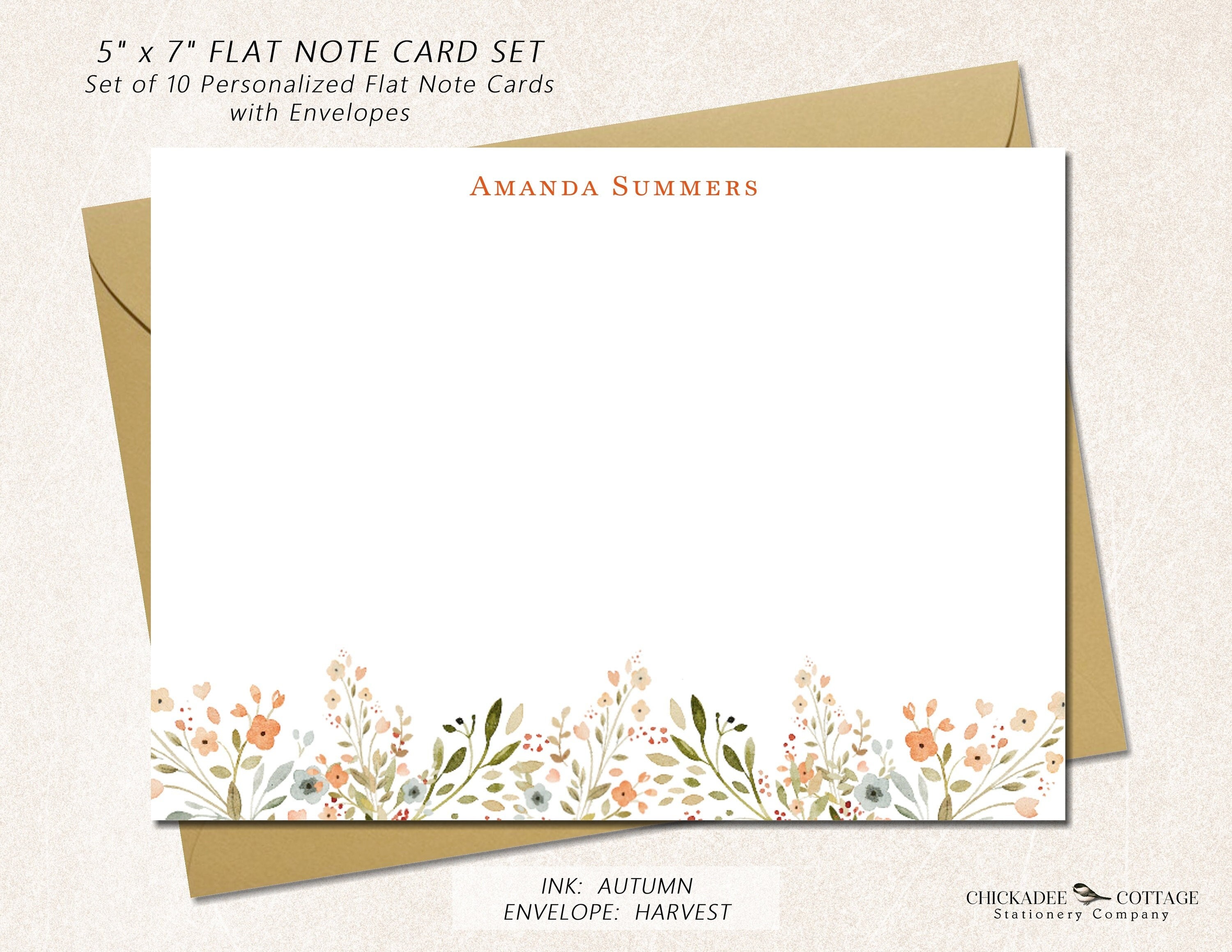 PERSONALIZED Flat Note Cards 4x6, Flower Notecard, Stationery Set