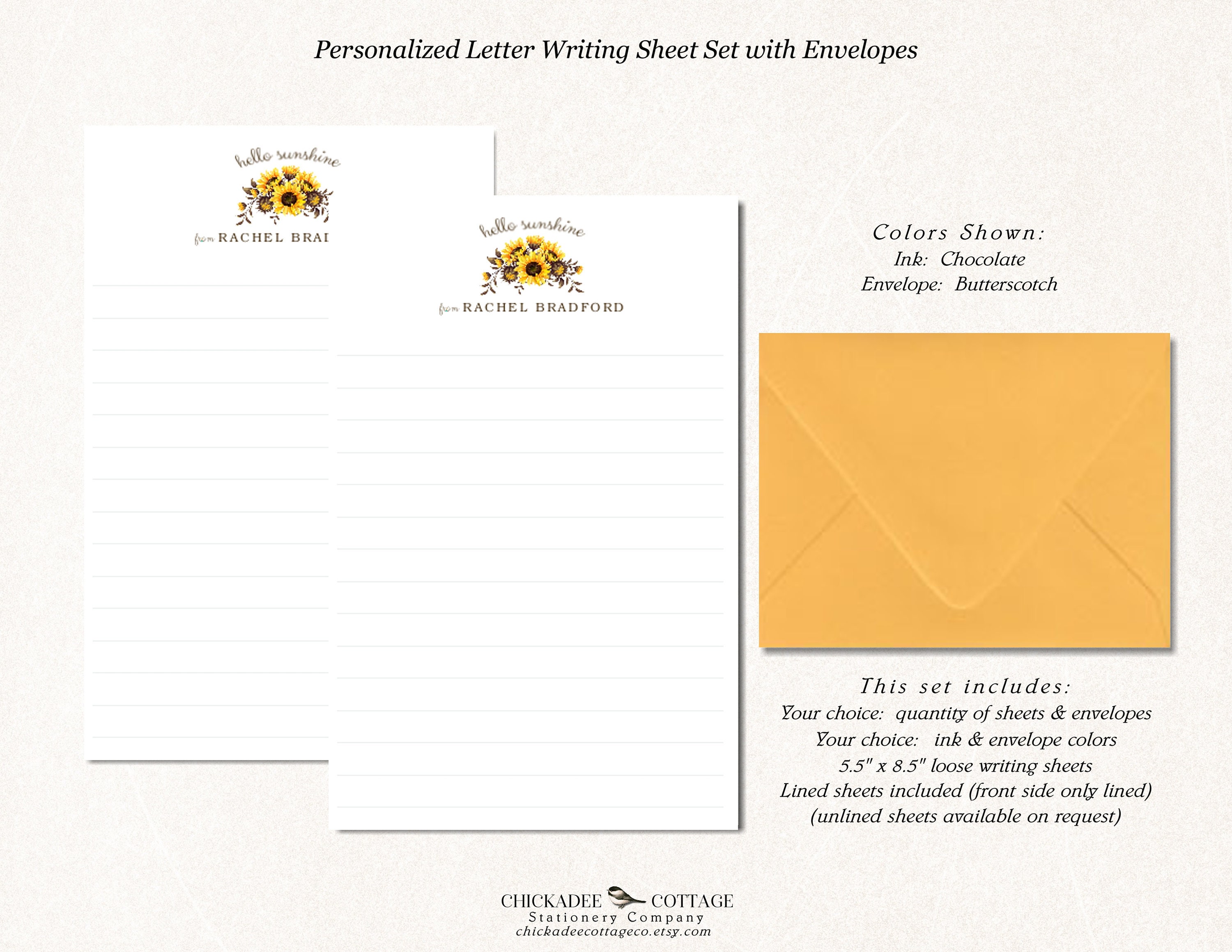 Personalized Sunflower Letter Writing Set Letter Writing Etsy