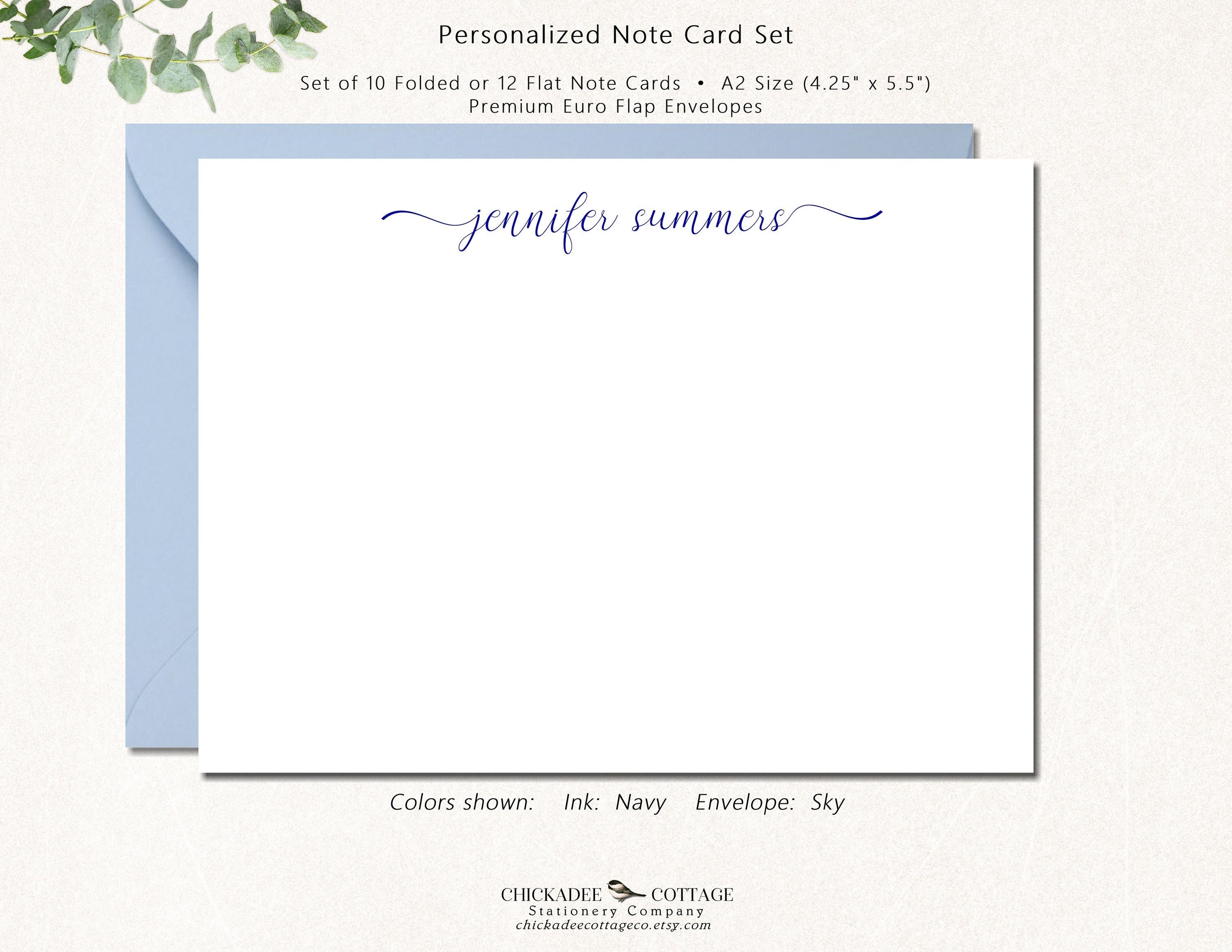 Personalized Folded Note Cards with Envelopes