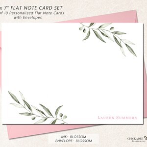 Personalized Note Cards With Envelopes, Set of 10 Flat 5" X 7" Boxed ...