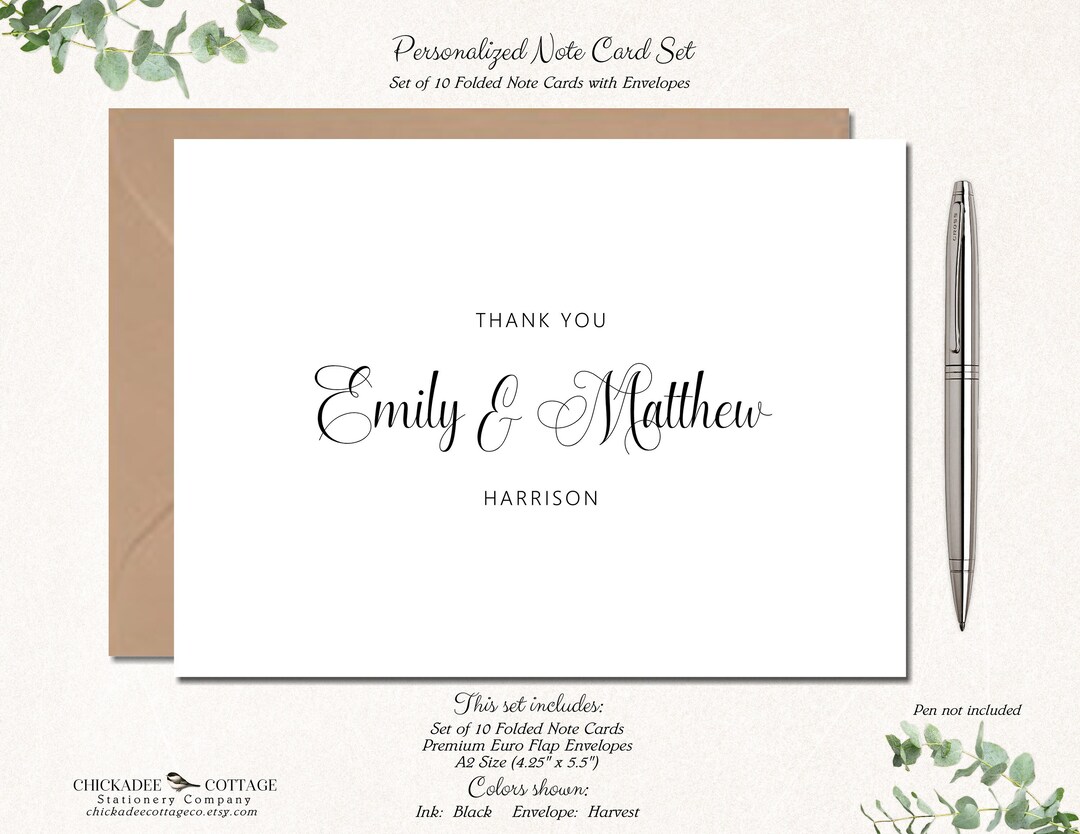 Wedding Thank You Cards, Couples Shower Thank You Notes, Set of 10 ...