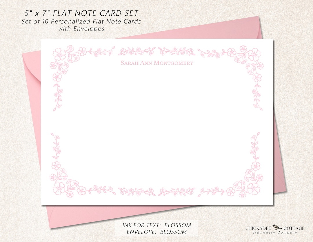 Personalized Flat Stationery Note Cards, Set of 10 Flat 5 X 7 Boxed