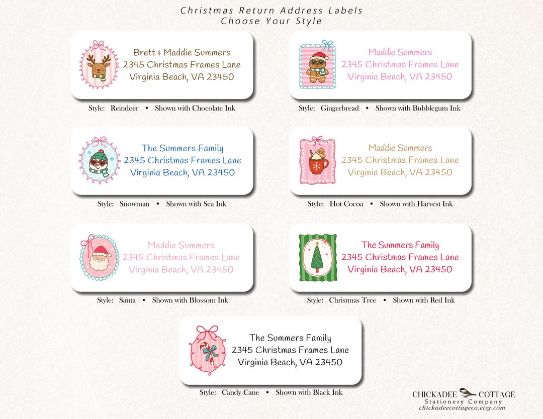 Christmas Return Address Labels - Choose Your Style - Set of 30 White ...