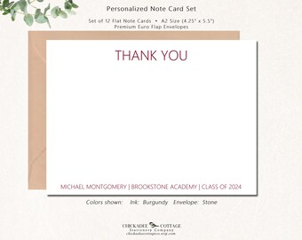 Personalized Graduation Thank You Cards, Set of 12 Flat Cards, Class of 2024, College or High School Thank You GRADUATION MINIMALIST SPLIT