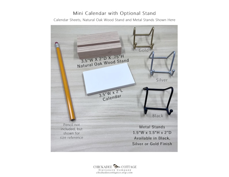 2026 or 2027 Mini Calendar with Optional Wood or Metal Stand, 3.5"W x 2"L (Business Card Size) Small Floral Desk Calendar, WILDFLOWERS image 6