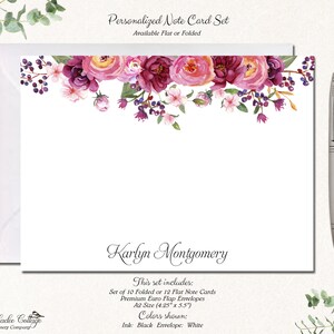 Personalized Floral Note Cards Set Personalized Stationery With Flowers ...