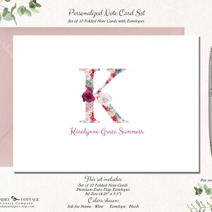 Monogram Note Cards, Personalized Floral Monogrammed Stationary, Monogram Notecards, Monogram Gifts, Initial Stationery FOREVER BLOOM SCRIPT
