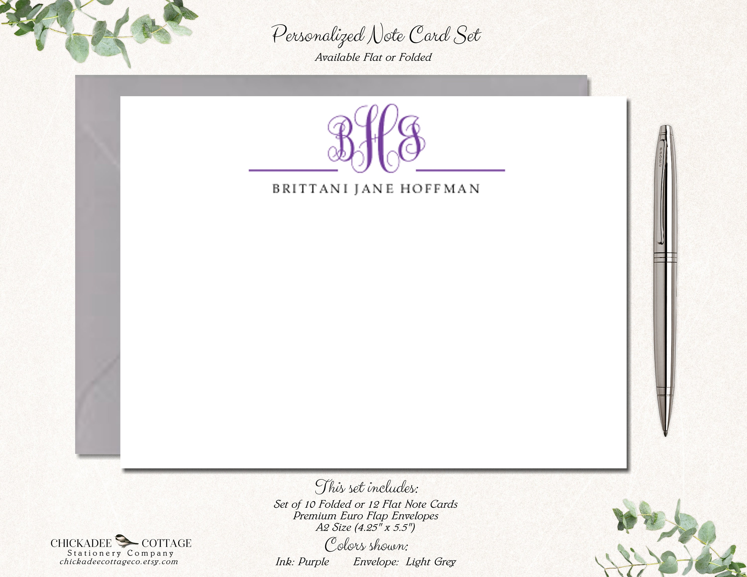 Personalized Monogram Stationery | Note Cards With Envelopes ...