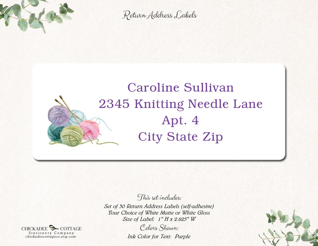 Knitting Return Address Labels Knitting Return Address Stickers Knitting Gift Personalized