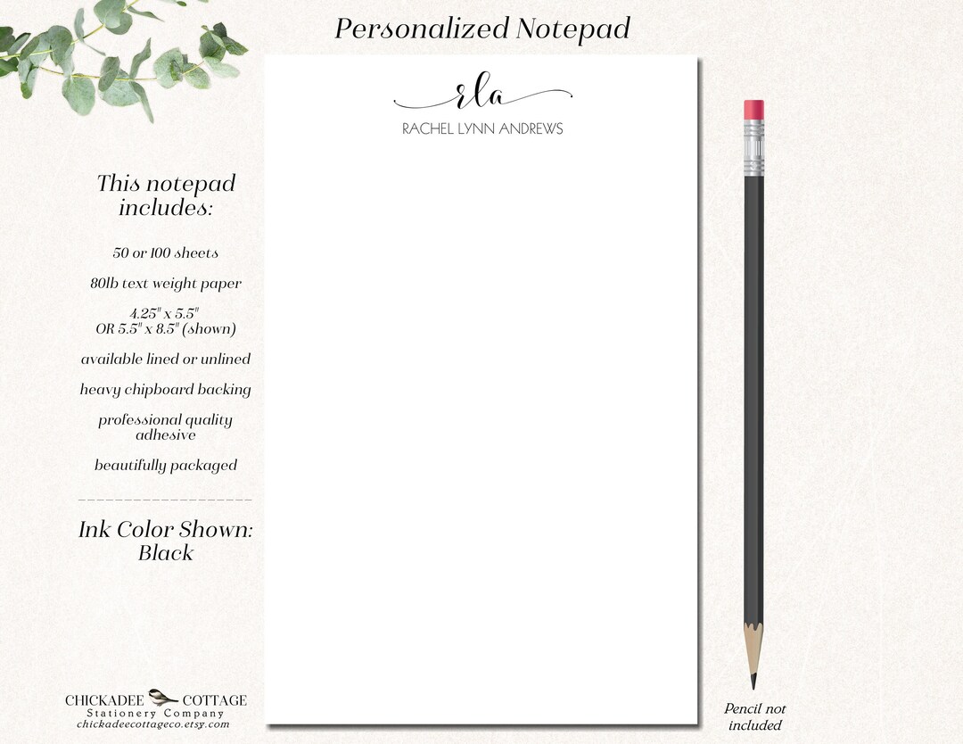 Personalized Monogram Notepad With Name, Lined or Unlined Notepad ...