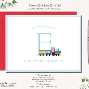 Baby Shower Thank You Cards Train Monogram, Baby Boy Shower Gift, Newborn Boy, Baby Thank You Cards, Baby Boy Thank You Notes, ALL ABOARD image 10