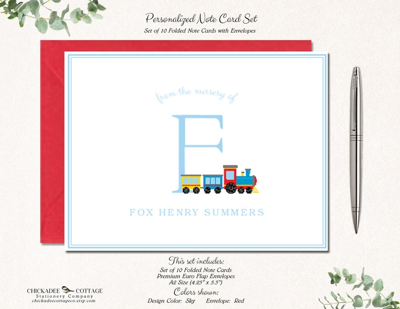 Baby Shower Thank You Cards Train Monogram, Baby Boy Shower Gift, Newborn Boy, Baby Thank You Cards, Baby Boy Thank You Notes, ALL ABOARD image 10
