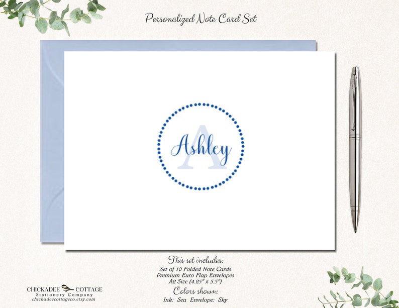 Personalized Note Card Set Personalized Stationary Cards Monogram Stationary Cute Notecards Initial Monogram Gifts DOTTED CIRCLE image 2