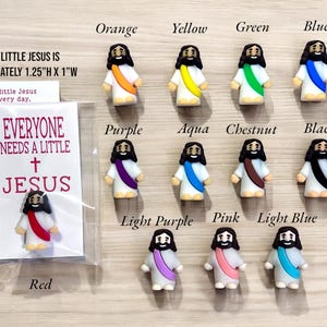 Little Jesus Figurine, Measures approximately 1.25&quot;H x 1&quot;W, your choice of sash color, Christian Gifts, Jesus Loves Me Gift, Religious Gift